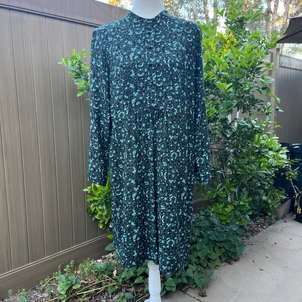 Gerard Darel Abstract Geometric Print Long Sleeve Mandarin Collar Shift Dress 42